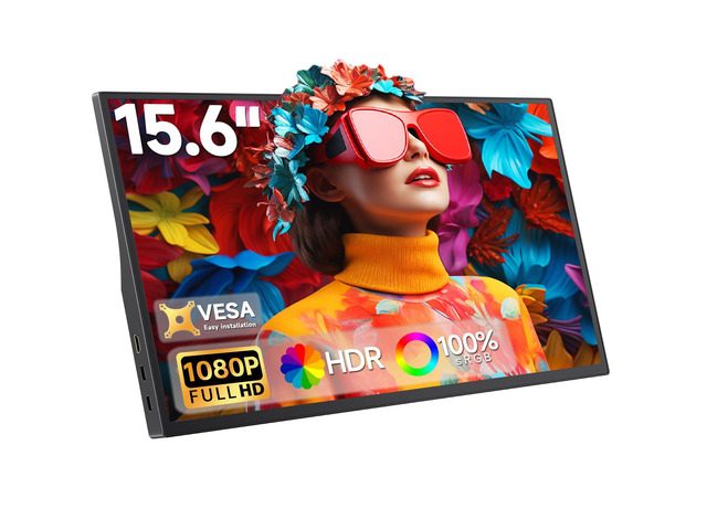 15.6inch Portable Monitor 1080P FHD, 250 Nits Bright Screen USB-C HDMI with Kickstand & Dual Speakers, Travel Laptop Second Screen Extender for PC...