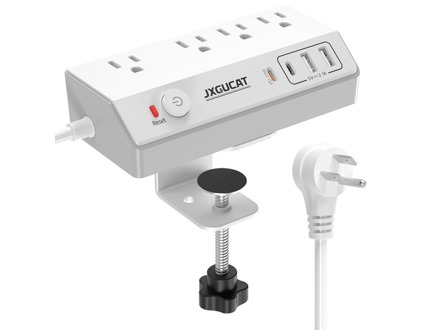 Desk Clamp Power Strip 10FT with PD 20W Fast Charging USB C, Desk Mount Power Strip Surge Protector, Removable Extension Cord with 4 Outlets 4 USB...