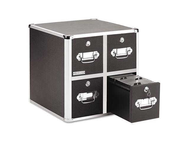 4-Drawer CD File Cabinet, Locking DVD & CD Storage Box, Black Locking filing unit holds hundreds of discs with no cases, key lock keeps media...