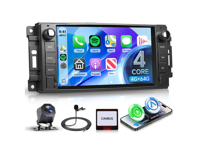 4G+64G Android Car Stereo for Jeep Wrangler JK 2007-2015 Dodge Ram 1500 2009-2011 with Wireless CarPlay Android Auto, 7 Inch Car Radio GPS...