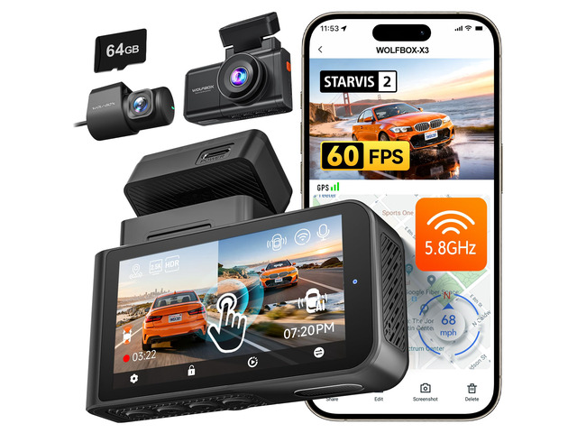 X3 2.5K 1440P 60FPS Dash Camera, STARVIS 2 IMX675 with ADAS, 1440P+1080P Dual Dashcam Front and Rear Camera 5MP with Built-in 5.8GHz WiFi & GPS,...