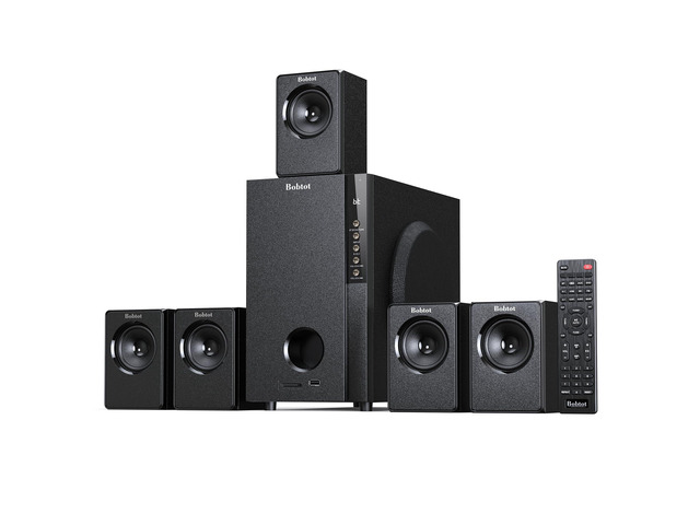 Home Theater Systems with 5.25 inch Subwoofer, 600 Watts Peak 5.1 Wired Satellite Surround Sound Speakers, Deep Bass Audio Stereo System with FM...