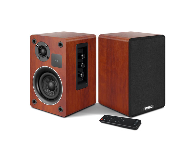 Powered Bluetooth 5.3 Bookshelf Speakers with Remote & LED Display, 3.5' Carbon Fiber Woofer, RCA AUX Input, Wooden Wired Wireless Speakers for...