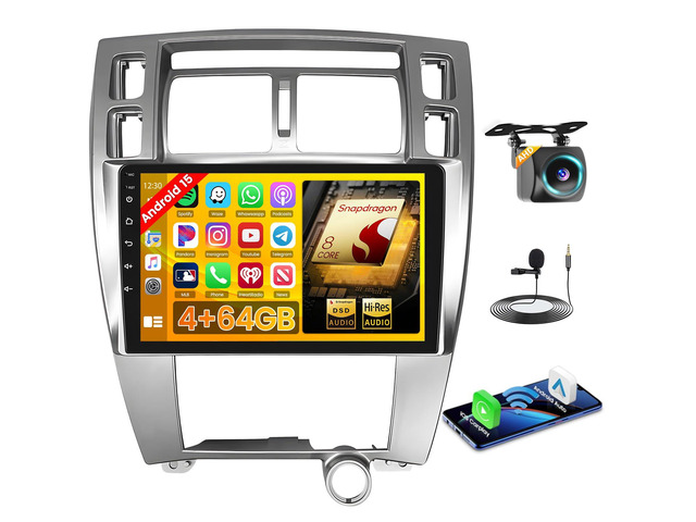 Qualcomn Chipset 8 Core 4+64GB Android 15 Car Stereo for Hyundai Tucson 2006-2009, 10 Inch Touch Screen Carplay Android Auto Radio DSP Hi-Res...