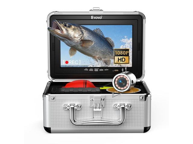 7' 1080P Underwater Fishing Camera DVR, IR Fish Finder w/ 15M Cable 1024x600 IPS Screen, 12 IR LEDs, 8GB Card, 4500mAh 8H Low-Temp Battery,...
