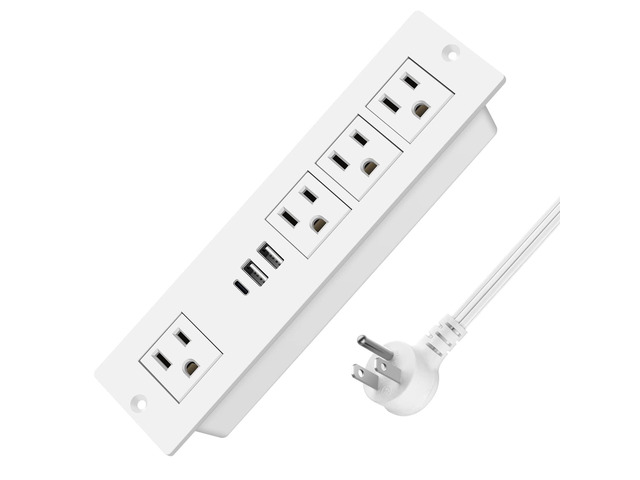 Recessed Power Strip with PD 20W USB-C, Flush Mounted Drawer Outlet, 4 Outlets & 3 USB Ports, Conference Desktop Built in Power Strip, 6FT...