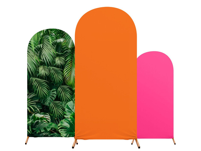 Set of 3 Hawaii Arch Backdrop Cover, 4ft, 5ft, 6ft Tropical Theme Birthday Party Decoration, Spandex Fitted Arch Stand Covers for Summer Beach...