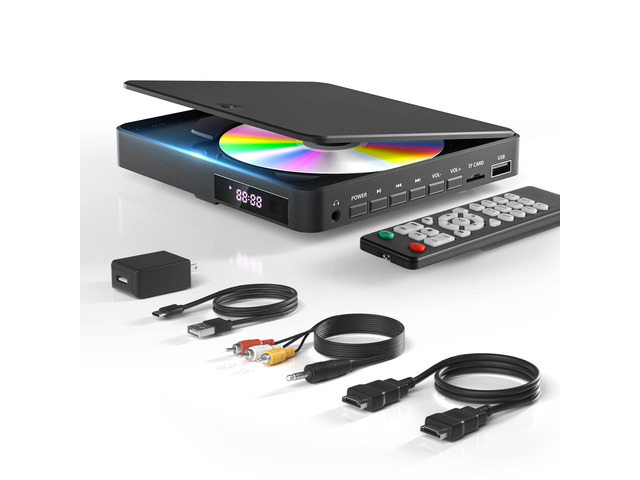 DVD Players for TV HDMI RCA, 1080P, All Region Free, USB/TF Port Small DVD/CD Player with Remote Control Support PAL/NTSC Plays and Multiple...