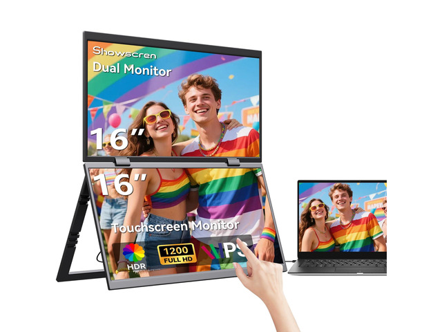 16 Inch Dual Touchscreen Portable Monitor, Laptop Screen Extender, 1920Ã—1200 IPS 99% sRGB, USB-C & HDMI Plug & Play for Mac Windows Office Gaming Travel