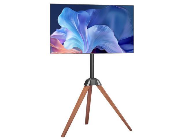 Tripod Easel TV Stand, for 40-65 inch Flat Screen/Curved TVs Up to 99 lbs, 18° Left-Right Rotation Portable TV Stand with Oak Wood Legs, for...