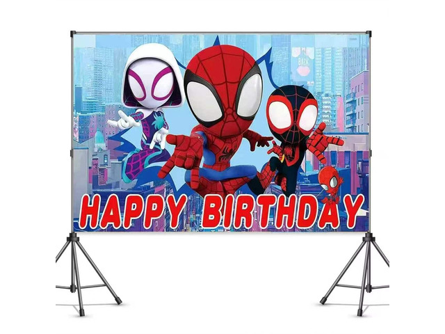 Spider Birthday Party Decorations,Happy Birthday Banner Backdrop for Birthday Party Supplies