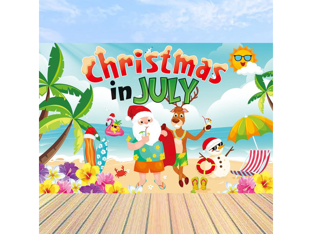 Christmas in July Backdrop Christmas in July Background Banner Christmas July Party Decorations Summer Beach Christmas Holiday Party Decorations...