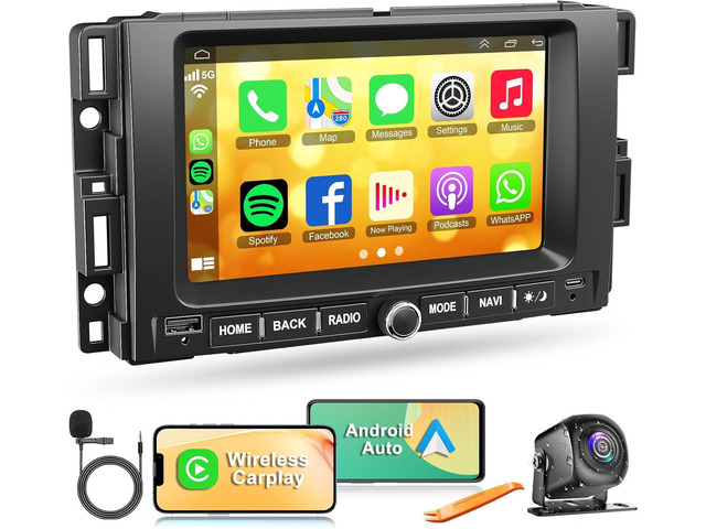 4G+64G Car Radio for Chevy Silverado GMC Sierra Buick Enclave Yukon, 7' IPS Touch Screen Car Stereo Build-in GPS Wireless CarPlay/Android Auto,...