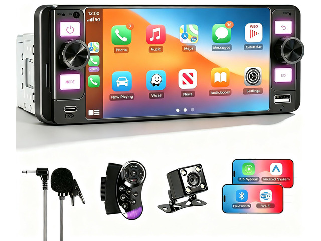 Single Din Car Stereo - 6.5' Car Radio with Wireless Apple CarPlay Android Auto,Touchscreen Radio Bluetooth 5.2 Support Mirror Link,Backup Camera...