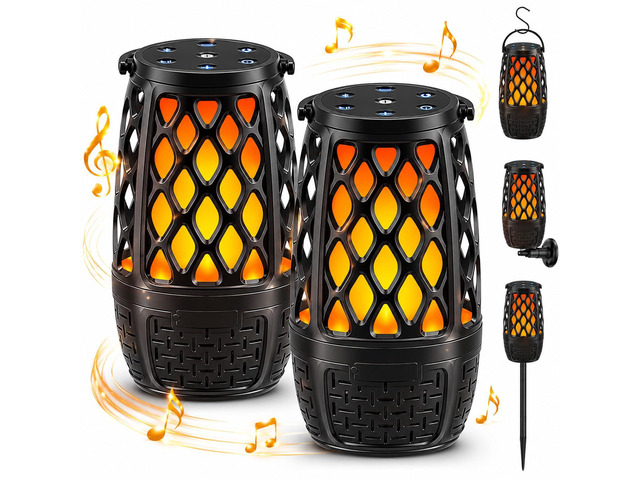 Outdoor Bluetooth Speaker, LED Flame Desk Lamp, IPX6 Waterproof Outdoor Speaker, Multi-Sync Up to 100 Speakers, 3 Lighting Modes, Bluetooth 5.3,...