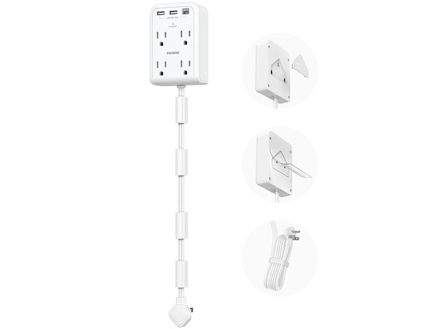 Short Power Strip 3FT, Outlet Extender Stick, Flat Wall Extension Cord 4 AC Outlet, 3 USB Ports(1 Type C), Plug Extension Outlet, Small Surge...