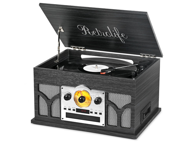 10-in-1 Record Player with Speakers and Bluetooth, Black 3-Speed Belt-Drive Turntable, CD/Cassette/USB/AM-FM radio, Built-in Stereo Speakers,...