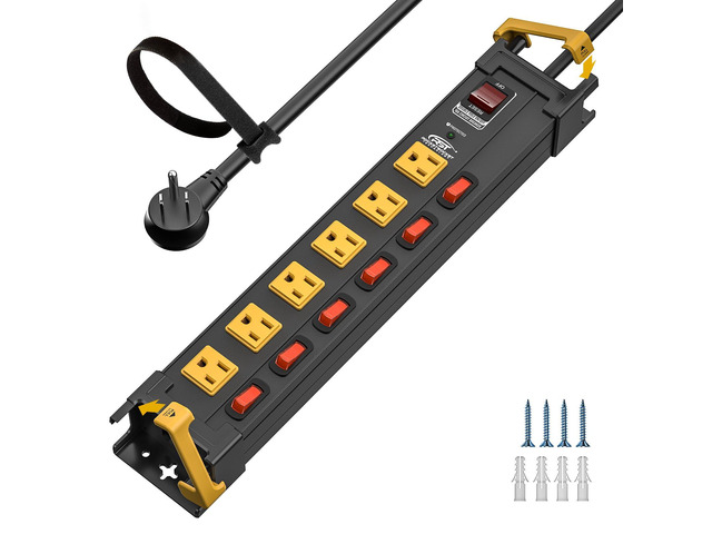 6-Outlet Heavy Duty Power Strip with Individual Switches 15A/1875W Wide-spaced for Bulky Plugs, 6FT Cord with Cable Management, 1020J Surge...
