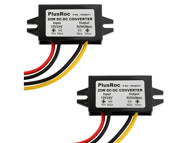 2-Pack Waterproof DC 12V/24V to 5V 5A Buck Converter, Open Wire Stable 5V/5A Output, Waterproof Sealed Enclosure, Built-in Multi-Protection, For...