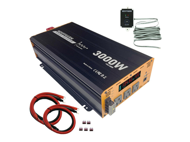 3000W Pure Sine Wave Power Inverter peak-6000 Watt,DC 12V to 110V,with 3xAC,USB Port,LCD Digital Display