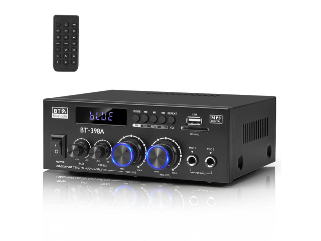 Romica Stereo Audio Amplifier, 2 Channel 450W Bluetooth 5.0 Home Audio Stereo Receiver with FM Radio, USB, SD, Optical & Coaxial Inputs, Amplifier...