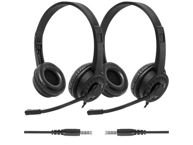 2 Pack Bulk Headphones with Microphone for Classroom Kids, On-Ear Wired Computer Headset with Rotating Mic for School Students K-12 Chromebooks PC...