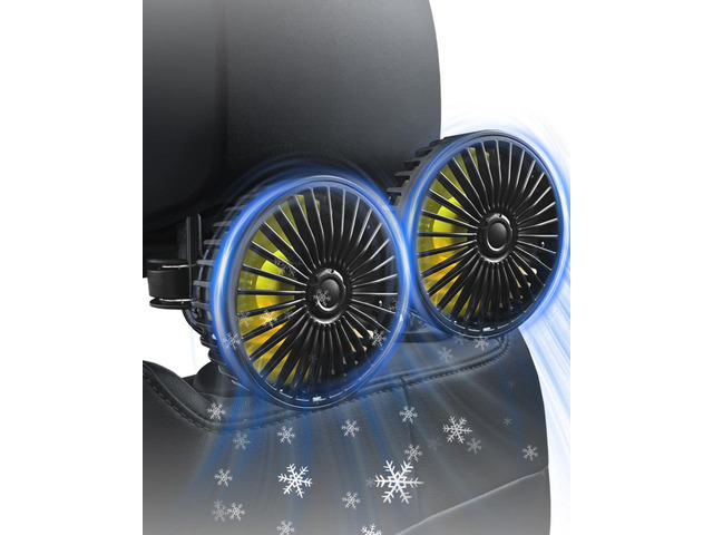 Backseat Car Fan for Kids, 360° Dual Head USB Car Fan for Back Seat, 3-Speeds Adjustable Car Backseat Fan for Sedan SUV RV Truck