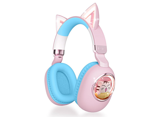 Kids Headphones Cat Ear - Bluetooth 5.4 Over-Ear Noise Cancelling Headphones with Microphone LED Lights Up 85dB Safe Volume Limit Wireless or 3.5mm...
