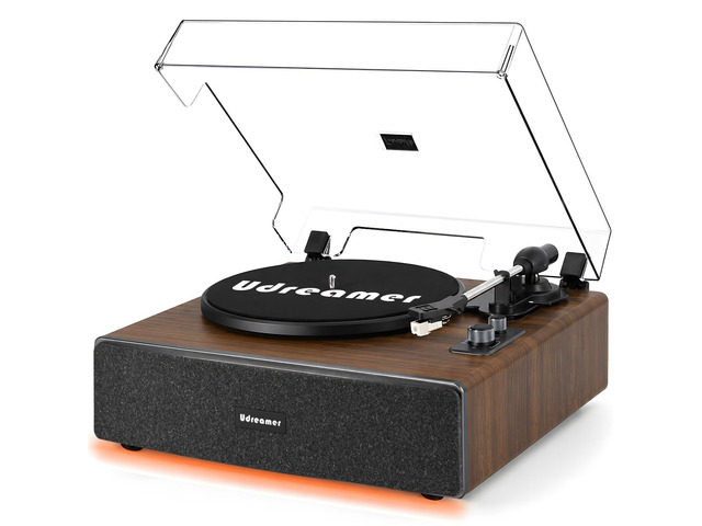 Vinyl Record Player with Adjustable Lighting, All-in-One Turntable Bluetooth Input, Built-in Speakers, AT-3600L Cartridge, Belt Drive 33/45 RPM,...