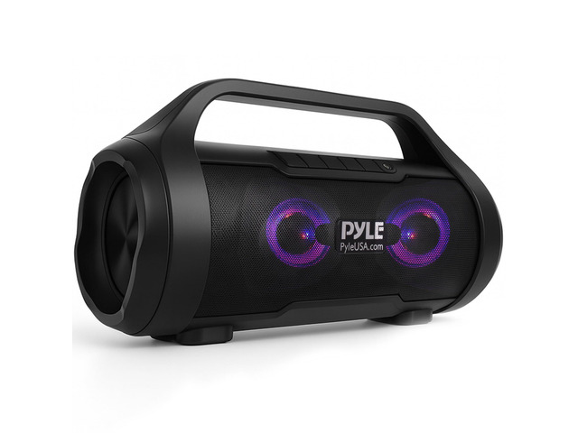 Portable Bluetooth Boombox Speaker - 40W Max Power, 2.0 Channel Rechargeable Barrel Style Speaker with TWS, LED Lights - AUX In, USB-C, MicroSD...