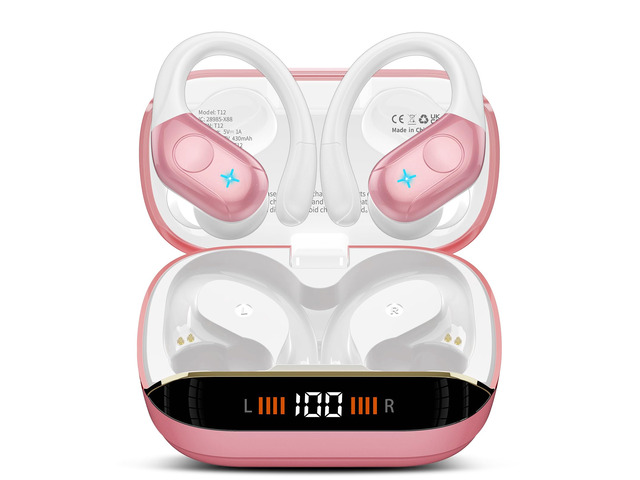 Wireless Earbuds Bluetooth 5.4 Headphones Sports, 75H Stereo Deep Bass Over Ear Buds with Earhooks, Bluetooth Earbuds with 4 ENC Mic, LED Display,...