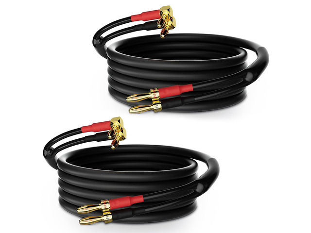 Speaker Cable Wire 3 Ft/2 Pack with Gold-Plated 90 Degree Angled to Straight Banana Tip Plugs-UL CL3 Rated-Indoor & Outdoor-16 AWG Tinned Copper for...
