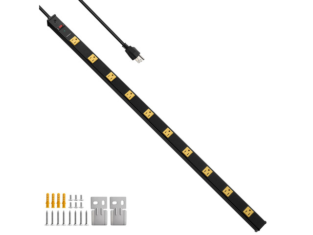 10 Outlet Industrial Long Power Strip Surge Protector, ETL Listed All-Metal Housing, 6 Ft Recessed Power Strip,14AWG Cord, Straight Plug,...