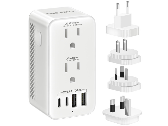 Voltage Converter US to Europe, Travel Adapter Voltage Converter to Step Down 220V to 120V, Power Converter with 2 USB-A 2 USB-C Port &...