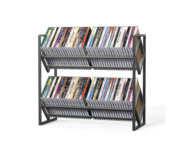 2-Tier CD Storage Metal Display Shelf, CD Holder Rack with Adjustable Divider, Store up to 80 CDs for Non-slip Feet, Modern for Music Collection...