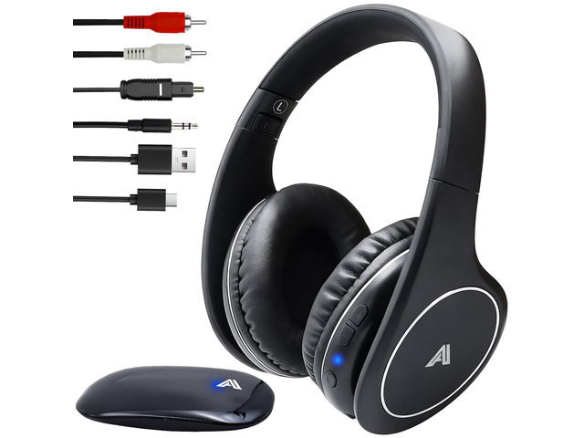 Wireless TV Headphones for Seniors & Hearing Impaired, Folding Over Ear Headphones with 2.4GHz RF Transmitter Support Optical RCA AUX, No Audio...