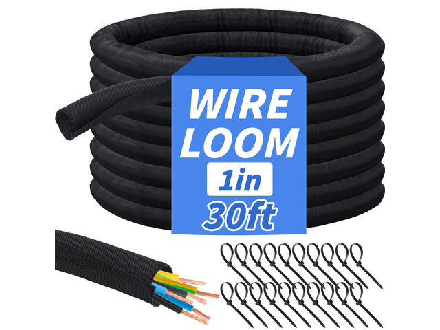 30ft - 1in Split Braided Sleeve Cable Management, Self-Wrapping Flexible loom tubing protects wires from abrasion and heat. Great for automotive,...