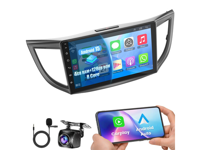 (8Core + 128GB) Car Radio Stereo for Honda CRV 2012-2016 QLED Touch Screen,Wireless Carplay & Android Auto & Mirrolink, FM Radio, GPS Navigation,DSP...