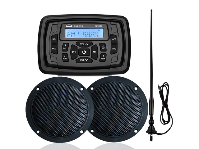 Marine Audio System Waterproof Bluetooth FM/AM Radio Stereo Receiver with 4 inch Boat Speakers and Antenna Ready for ATV, UTV, RV, Yacht