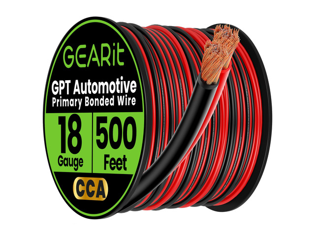 18 Gauge 2-Conductor Primary Wire CCA, 18 AWG Copper Clad Aluminum Black & Red Bonded Zip Cord, 500 ft Roll for Automotive, Trailer, Lighting,...