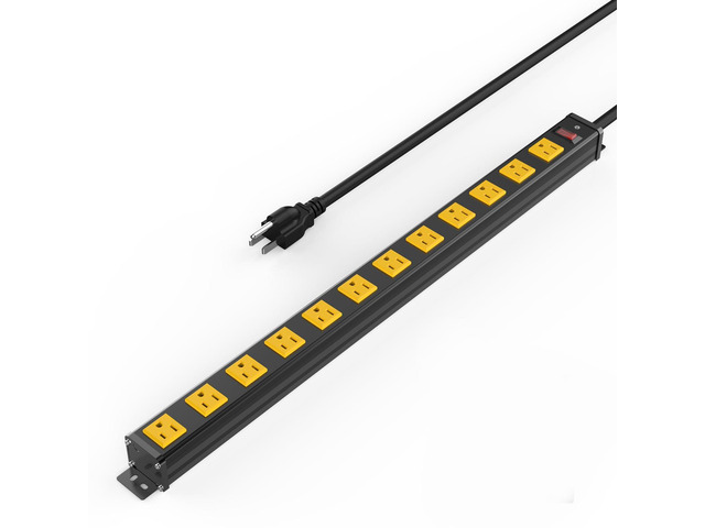 12 Outlets Long Metal Power Strip, Wall Mount, 6FT Cord 1.97 In Wide Spacing, Aluminum Housing, 14AWG, 15A/1875W, Overload Protection, ETL...