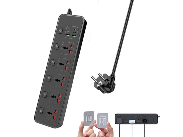 Power Strip with Individual Swtich, 6ft Extension Cord with 5 Universal Outlets and 6 USB (4 USB C), Max 3000w, 110-240v, Multiple Outlets Plug...