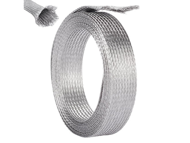 1' Wide Stainless Steel Braided Sleeving Braid Cable Wire Shielding Sleeve Ground Straps Protection Flat Metal Mesh Flexible Expandable Scalable...