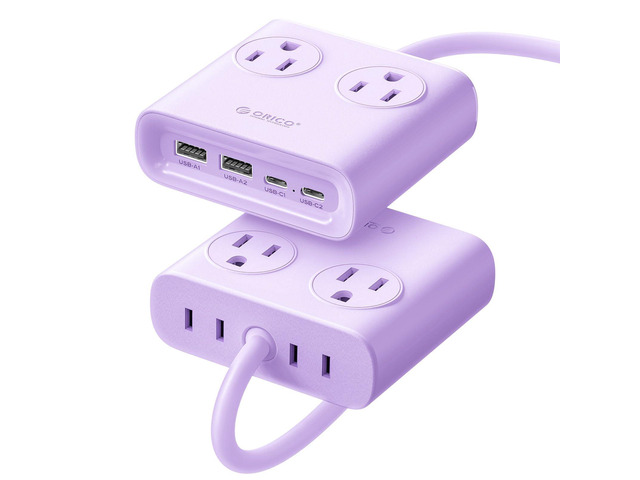 GaN 8-in-1 Power Strip with 4 AC Outlets, 2 USB-C 2 USB-A Ports 45° Flat Plug, 5ft Extension Cord, Compact Desktop Charging Station for Cruise,...