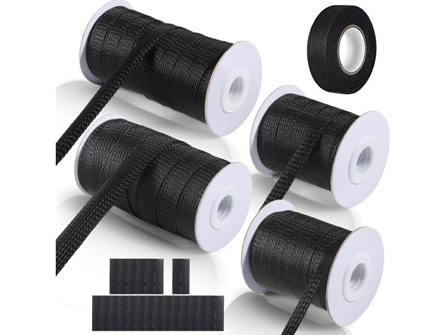 132 ft Expandable Braided Cable Sleeve Wire Loom PET Wiring Sleeving, Mesh Automotive Split Sheathing Wrap Management Heat Shrink for Audio and...