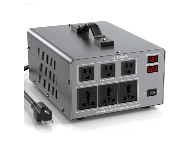 6000W Voltage Converter Transformer Step Up/Down 110V/120V to 220V/240V, Auto Voltage Recognition, Heavy Duty Power Converter with 6 Outlets, LCD...