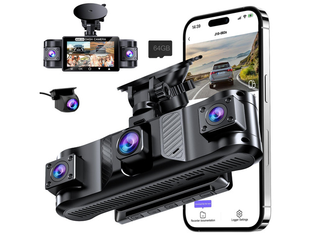 4 Channel 360° Dash Cam Front and Rear Inside with 5GHz WiFi 64GB Card Front 2.5K Left Right Dash Camera for Cars, 24H Parking Mode, G-Sensor,...