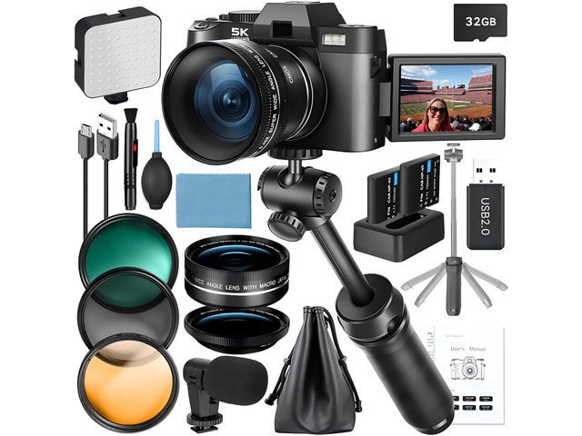5K 64MP Digital Cameras for Photography with Dual-Lens WiFi All-in-One Camera Kit for Beginners & Teens, Vlogging Camera with 180° Flip Screen,...