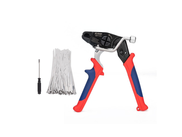 iCrimp One-Handed Zip Tie Gun for Tension & Cutting Zip Ties Metal Zip Tie Tool with 100pcs 11.8' Metal Cable Ties and Release Tool, WCT-319...