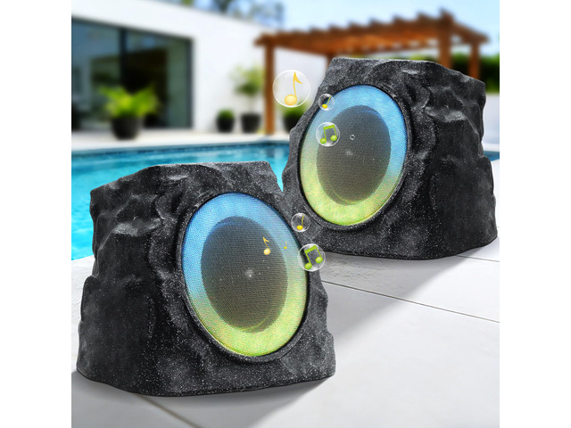 2 Pack Solar Rock Speakers Outdoor Waterproof Patio with Lights Color,Multi-Sync Up to 100 Speakers Pairing Solar Powered Rock Speaker Rechargeable...